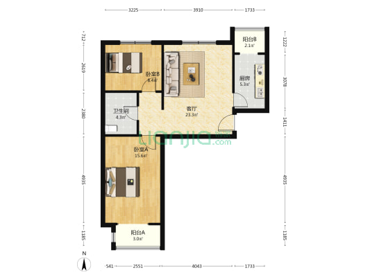 金城嘉园 2室1厅1卫 91平方