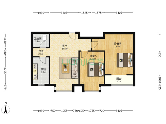 北辰公寓 2室1厅1卫 93平方
