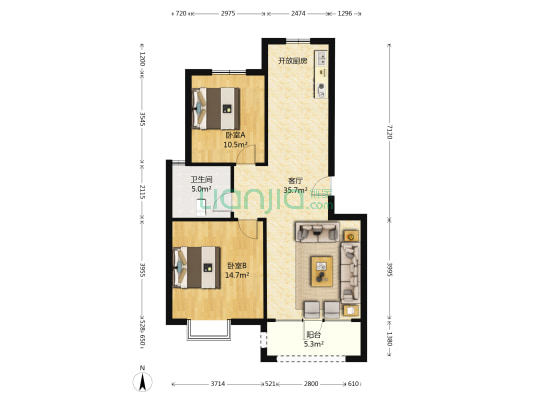 万豪胶东首府 2室1厅1卫 86平方