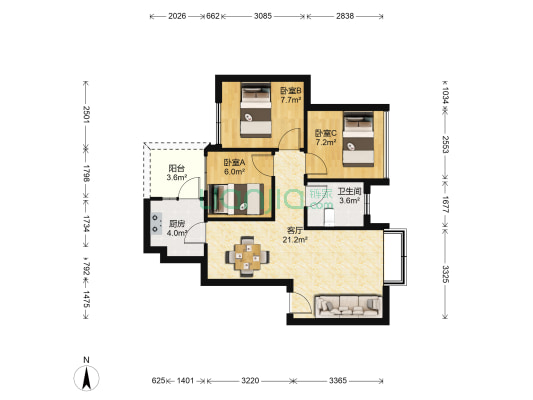 兴旺久居福DE区 3室1厅1卫 81平方