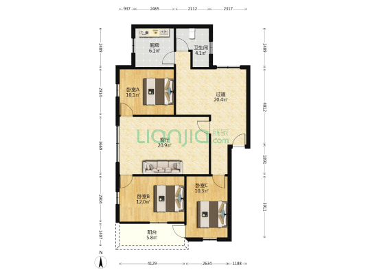 红旗新村三巷 3室1厅1卫 106平方