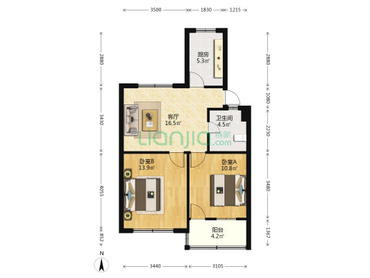 越都新村 2室1厅1卫 67平方