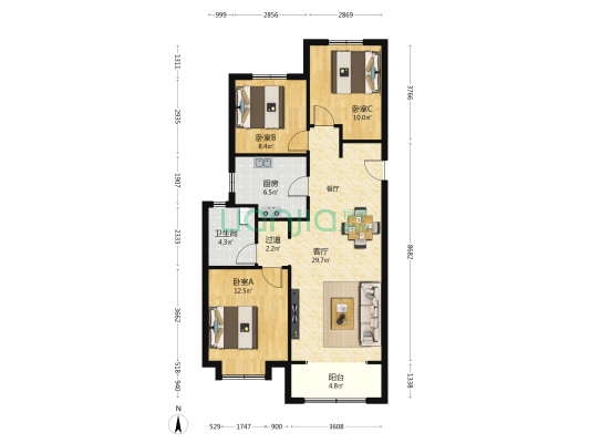 富力悦禧城 3室1厅1卫 111平方