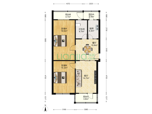嘉兴社区 2室2厅1卫 92平方