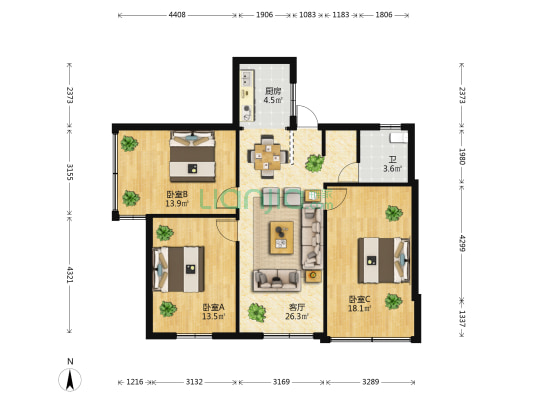 白云巷32号 3室1厅1卫 75平方