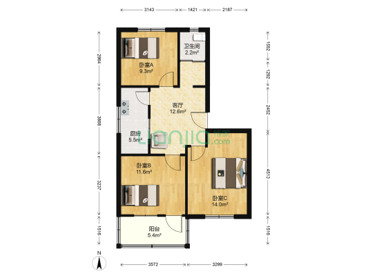 郎官社区 3室1厅1卫 68平方