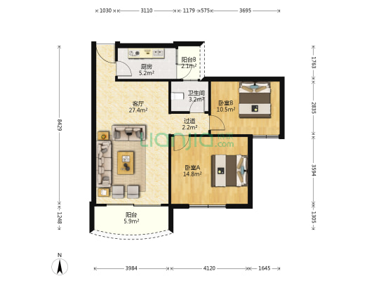 广硕花园 2室1厅1卫 80平方