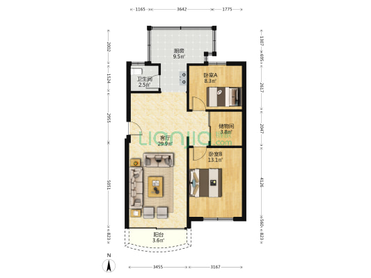 龙景花园 2室1厅1卫 83平方