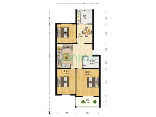 西豪丽景C区 3室2厅1卫 102平方