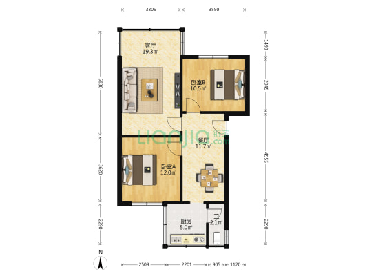 新闻出版社广电局501台 2室2厅1卫 64平方
