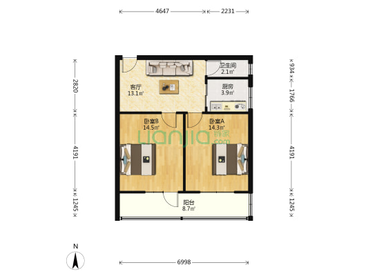 省经协宿舍 2室1厅1卫 65平方