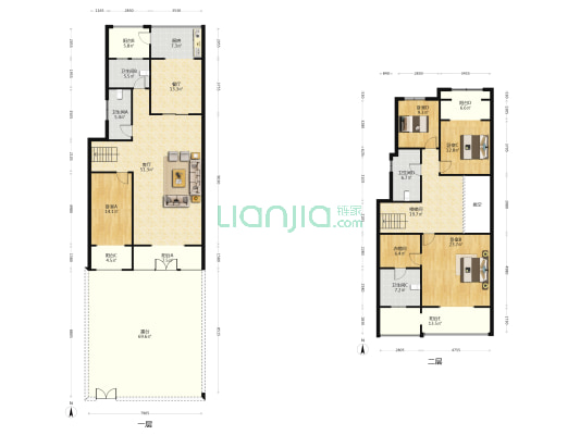 叠拼别墅下叠。共三层，还60平米花园 精装修-户型图