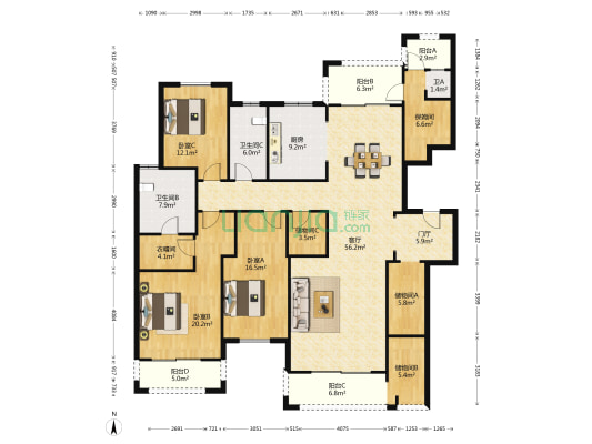 鑫远·紫樾香山 3室1厅3卫 201平方