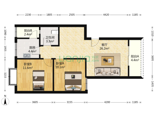 鹤林小区 2室1厅1卫 72平方