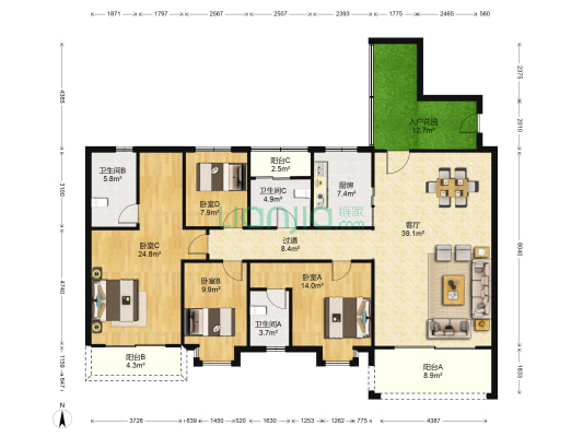 景汇名都 4室1厅3卫 176平方