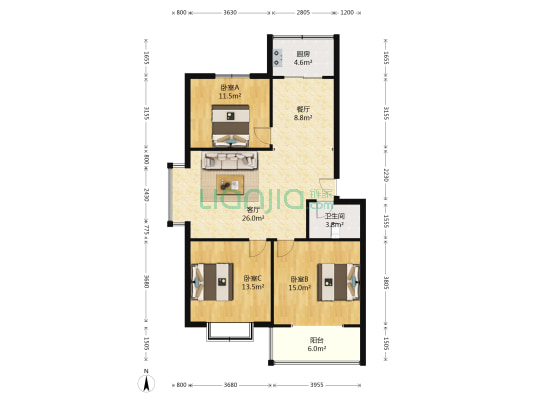 锦绣花园西区 3室2厅1卫 111平方