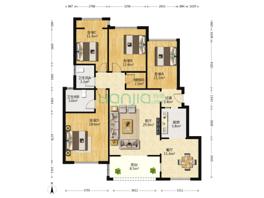 卓越香格里拉 4室2厅2卫 140平方
