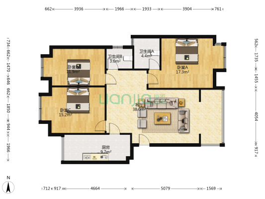 银露小区 3室1厅2卫 112平方