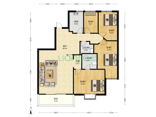 佳和花园 4室1厅2卫 137平方