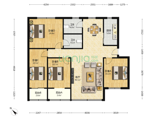 东风电厂 4室1厅2卫 126平方