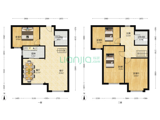 高铁旁 新干线 复式四室两厅两卫-户型图