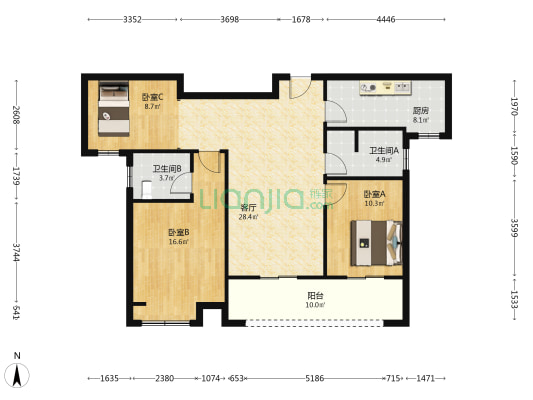 庆夏新苑 3室1厅2卫 119平方