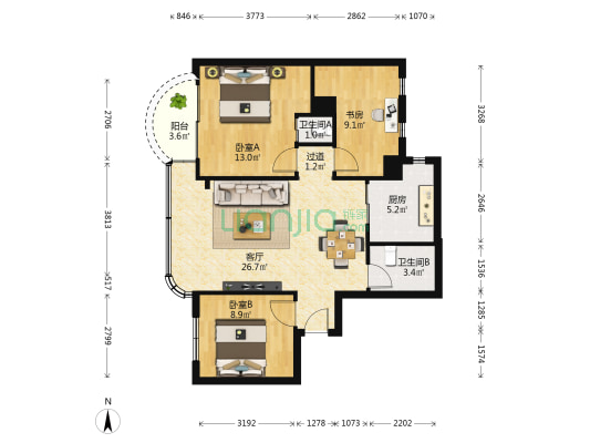 嘉隆商业小区 3室1厅2卫 100平方