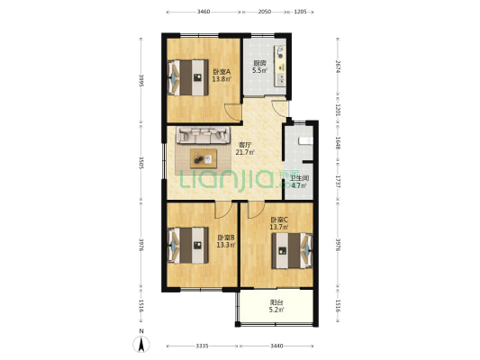 天马小区 3室1厅1卫 82平方