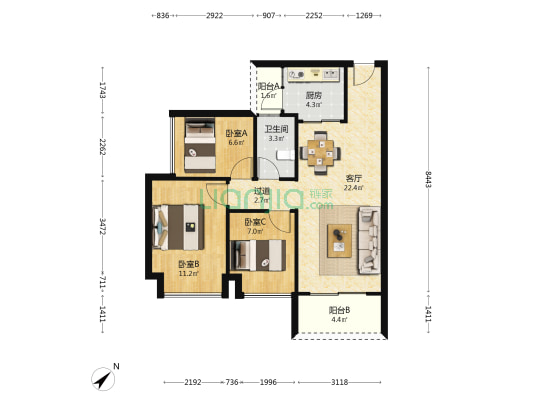 星龙园 3室1厅1卫 85平方