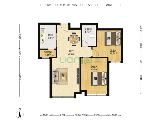 宸和园 2室1厅1卫 89平方