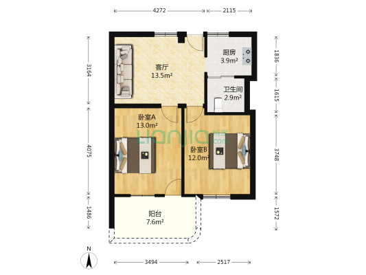 西门村光荣小区 2室1厅1卫 62平方