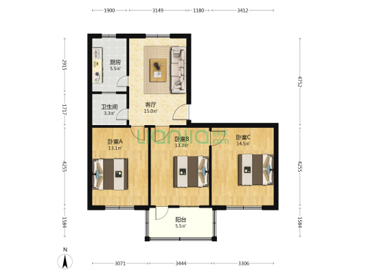 中原银行家属院 3室1厅1卫 84平方