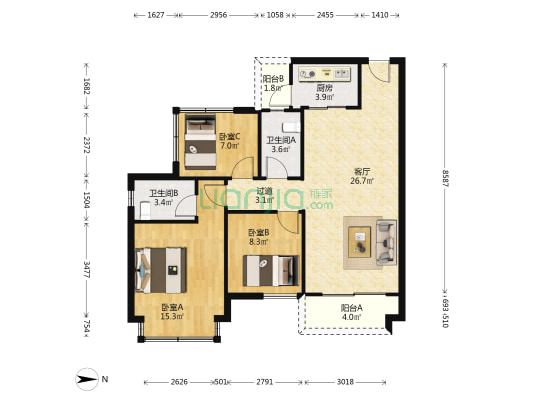 合强熹时代 3室1厅2卫 95平方
