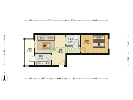 黎明里小区 1室1厅1卫 55平方