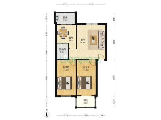 长江路南四巷 2室2厅1卫 70平方