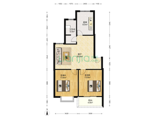 东湖山庄清水苑 2室1厅1卫 89平方