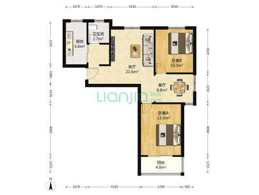 丰涵家园 2室2厅1卫 90平方