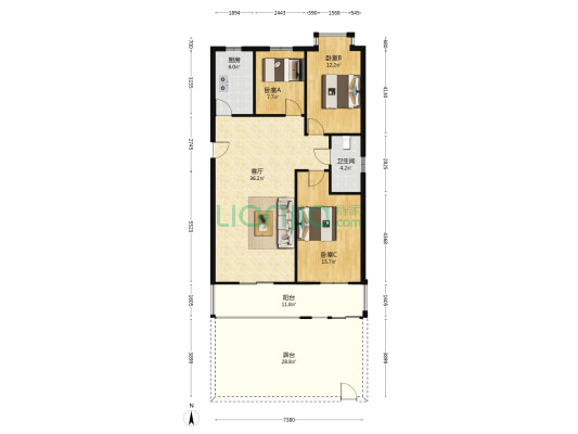 名流带院三居室 精装修拎包入住 出门德信公园-户型图
