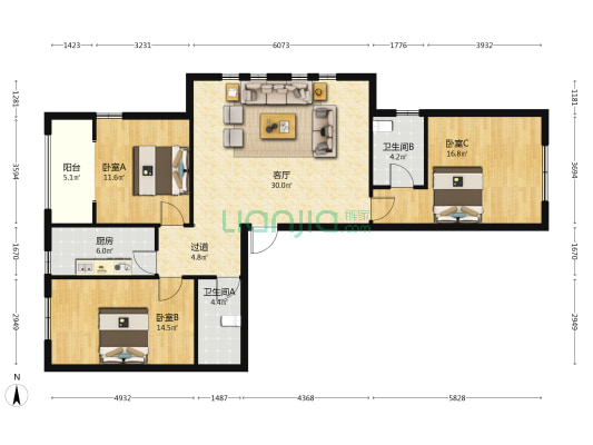 东信华府 3室1厅2卫 135平方
