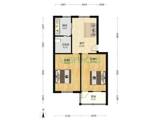 天堂园轴承宿舍 2室1厅1卫 66平方