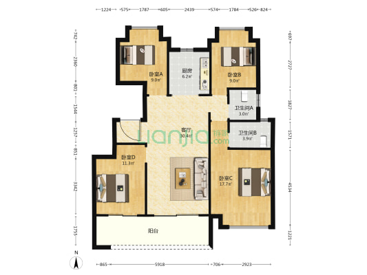 祥源生态城·芳华园 4室1厅2卫 120平方