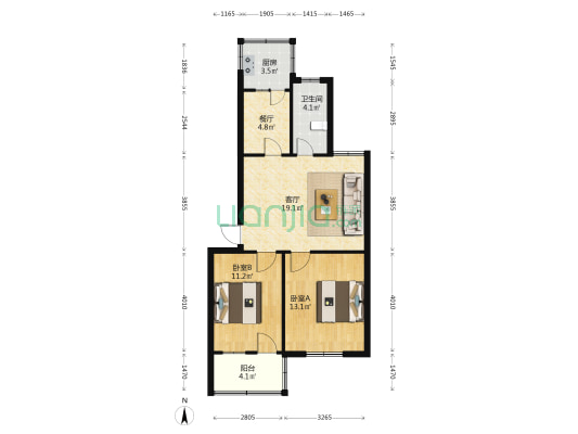 清江浦区政府宿舍 2室2厅1卫 73平方