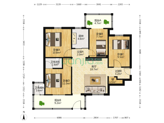 振兴新村 4室1厅2卫 94平方