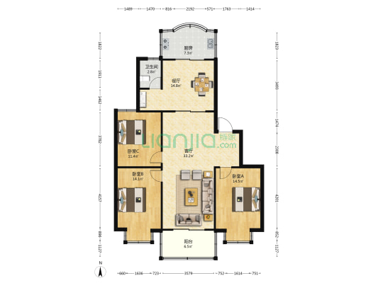 泉河居委会楼 3室2厅1卫 124平方