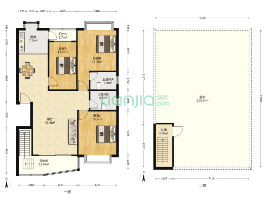 昌龙苑 3室1厅2卫 132平方