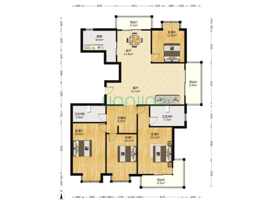 中天湖畔花园 4室2厅2卫 198平方
