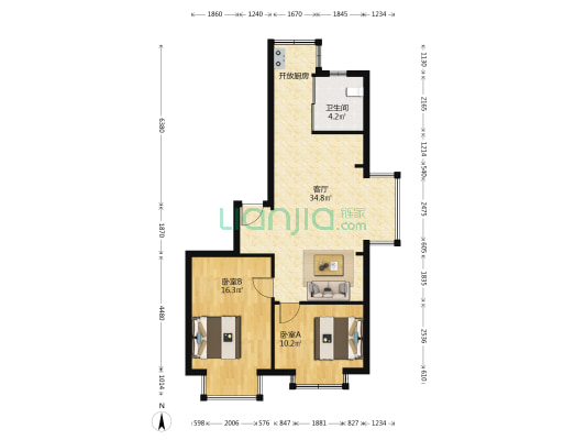 新伟庭苑 2室1厅1卫 83平方
