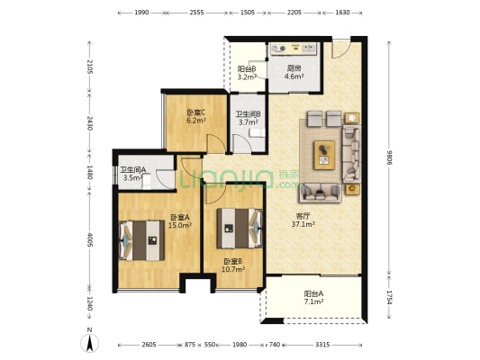 尚品雅居悦庭 3室1厅2卫 107平方