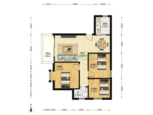 汇景楼 3室1厅1卫 78平方