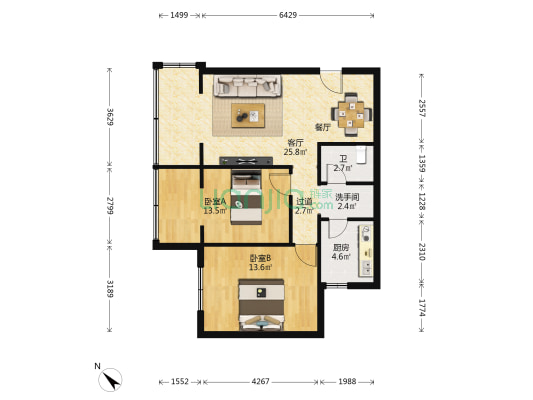外化成五里墩东一巷1号院 2室1厅2卫 84平方